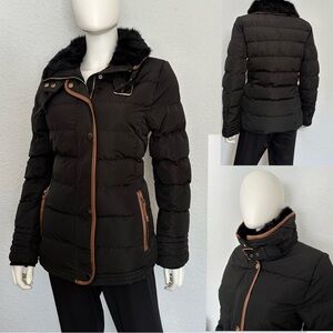 NEW WOMEN’S QUILTED JACKET‎ FAUX FUR COLLAR INSULATED ZIPPED BLACK PUFFER